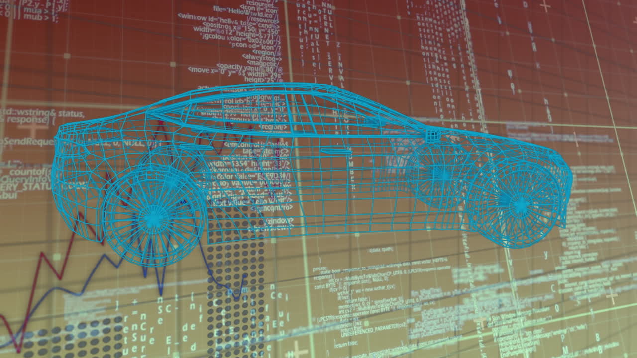 노란색과 갈색 공간에서 데이터 처리를 회전하는 자동차 프로젝트의 애니메이션