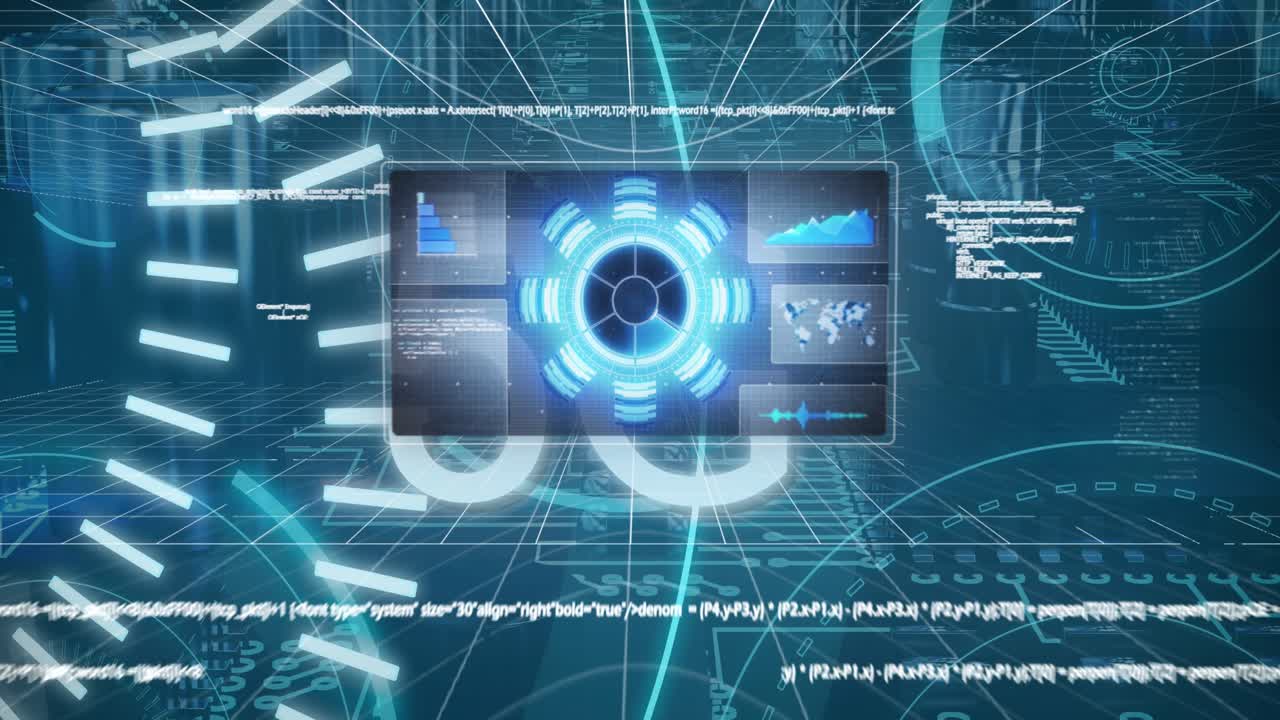 Animation of statistics and data processing on grey background