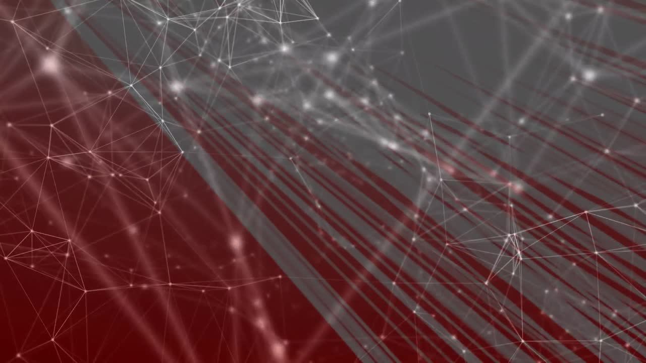 animación de más redes de conexiones en nubes de fondo rojo