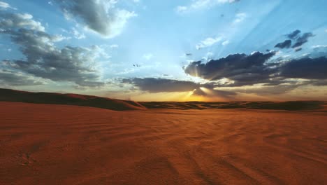 in the tranquil expanse desert paints a breathtaking panorama as the first light of dawn graces the horizon