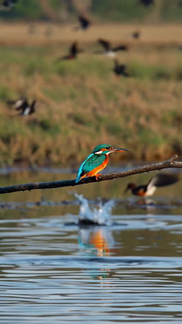 kingfisher diving and emerging from water
