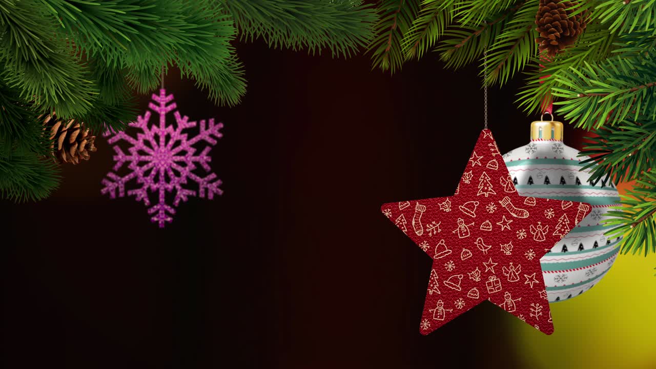 los adornos de navidad y los pinos se balancean en un fondo bokeh en bucle