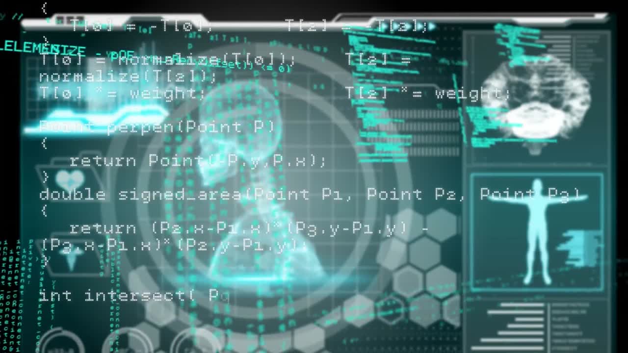 Animation of data processing on black background