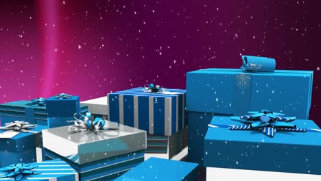 nieve cayendo y regalos de navidad