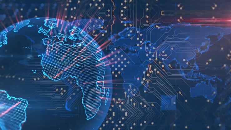 Animation of globe and circuit board on dark background