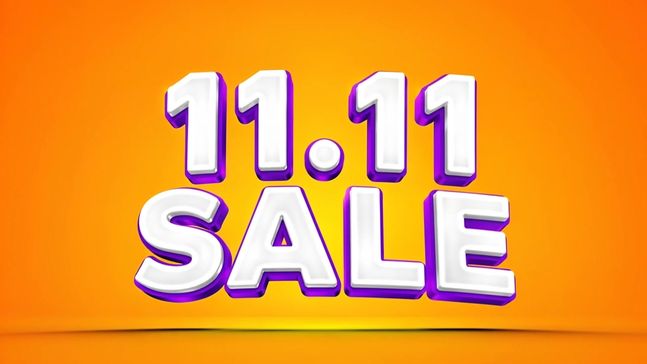 Animazione Banner Promozionale "Saldi 11.11" con Tipografia 3D Bianca su Sfondo Arancione
