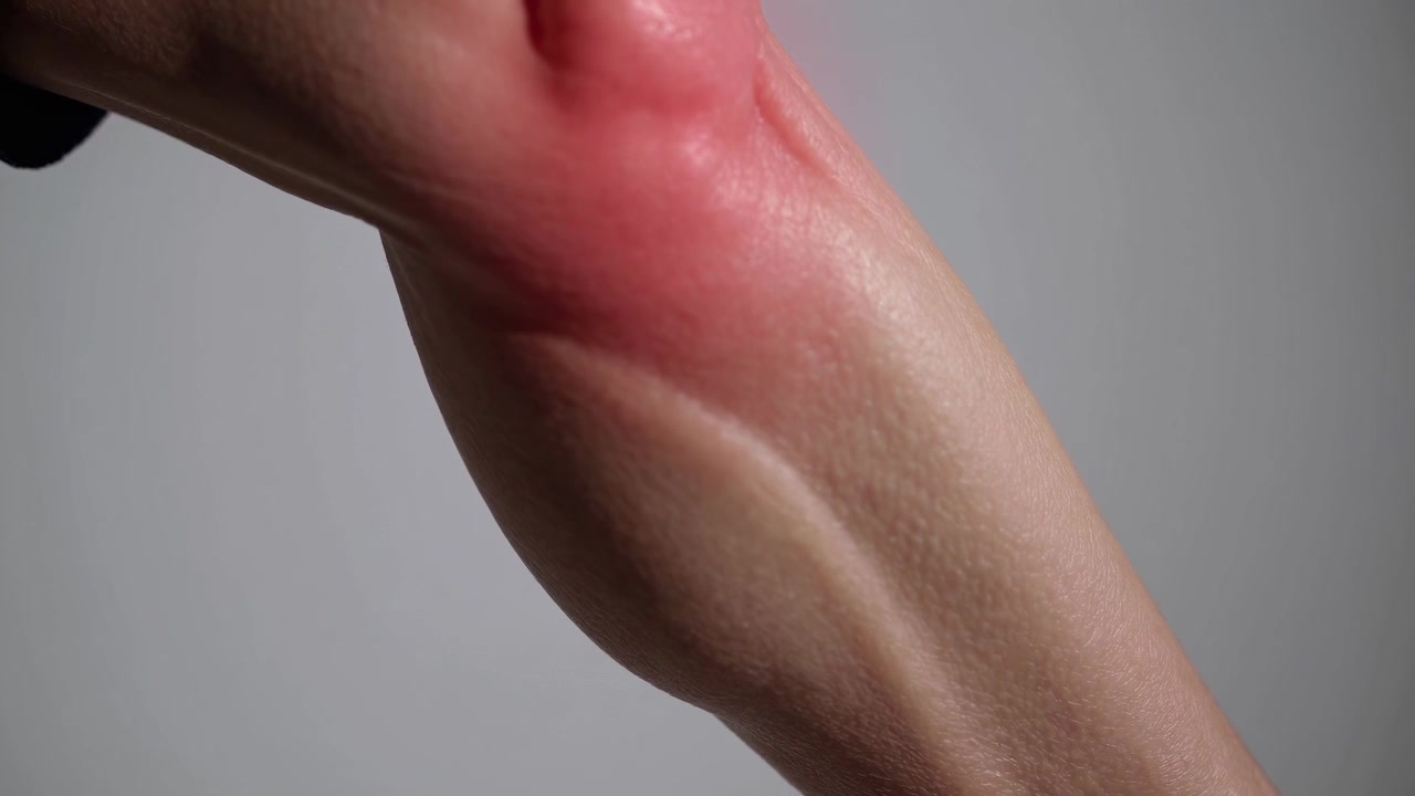 Close-up of Human Elbow Showing Inflammation and Redness