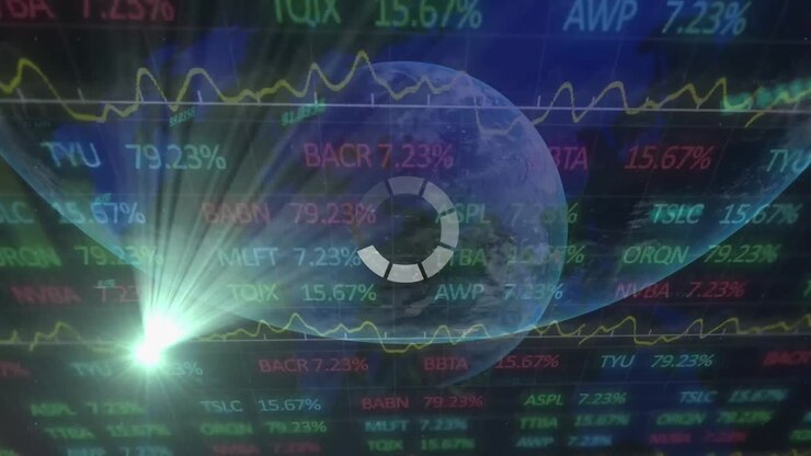 Animation of light, financial data and globe