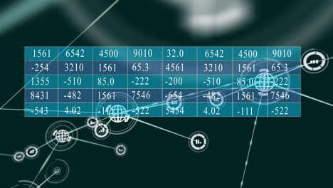 animação do processamento de dados digitais através de uma rede de conexões com ícones