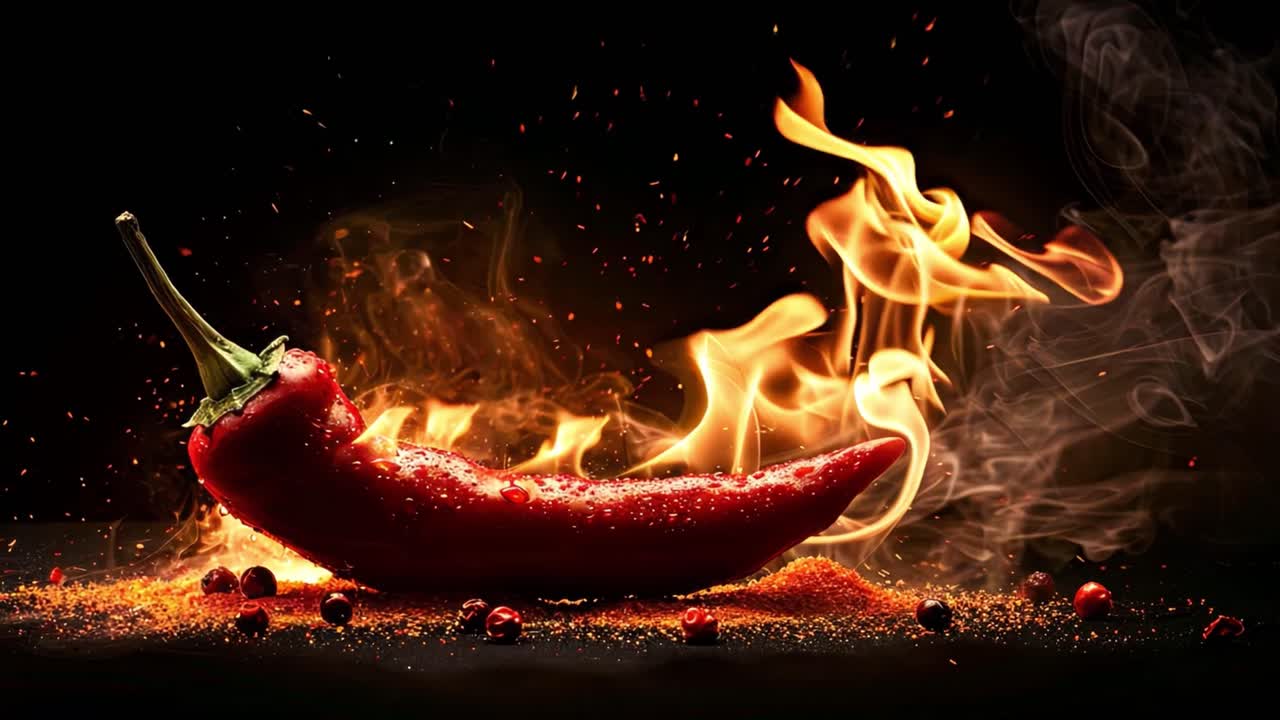Fiery Red Chili Pepper with Flames