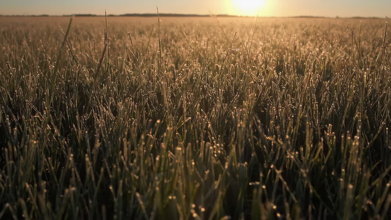 Sunrise or Sunset over a dewy field