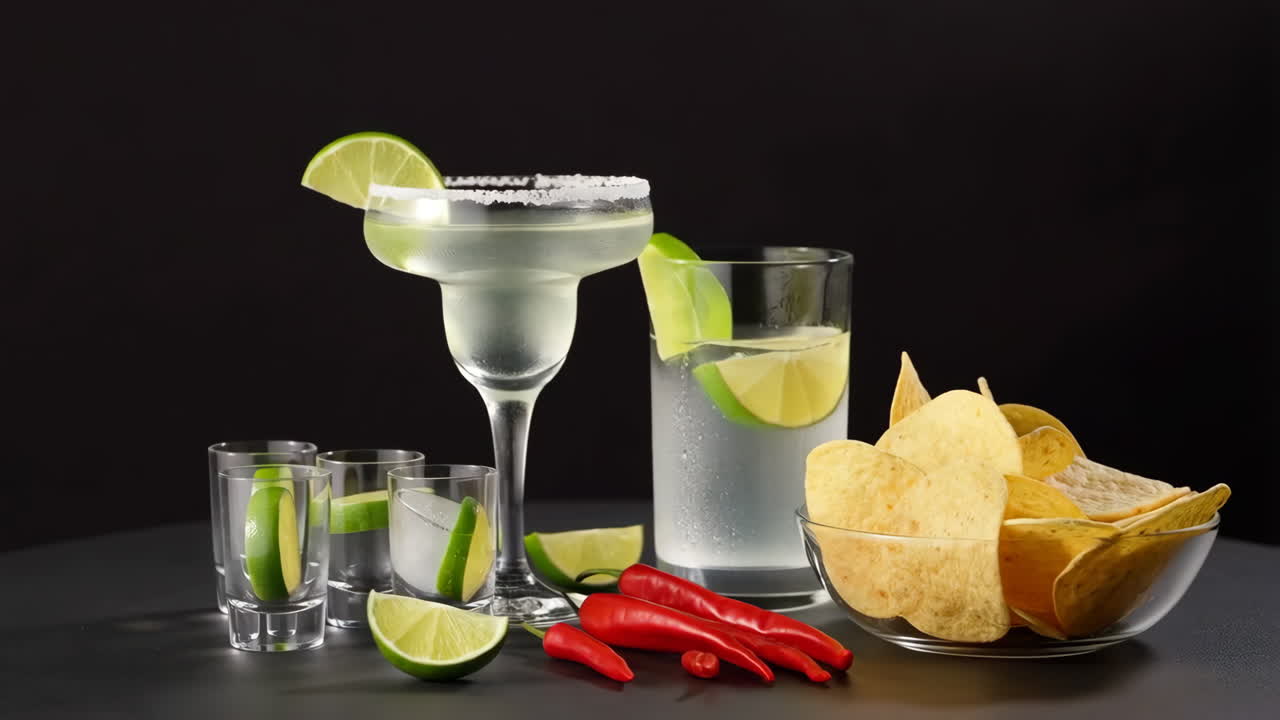 Margarita with chips and tequila shots