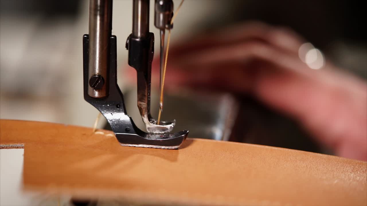 Leather Being Sewn on a Sewing Machine