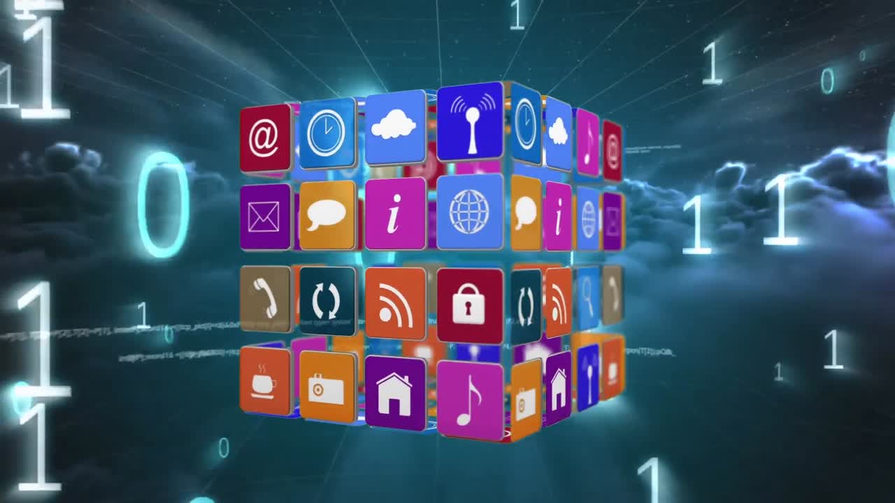 cubo con iconos de internet para las redes sociales