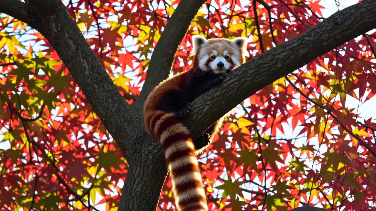 Red Panda in an Autumn Tree