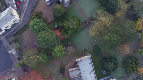 top down aerial view of all saints church, leighton buzzard, uk