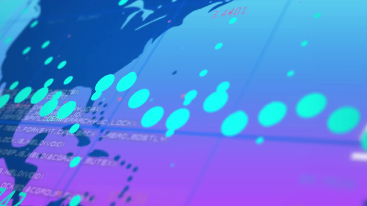 animación del procesamiento de datos y el mapa del mundo sobre fondo azul