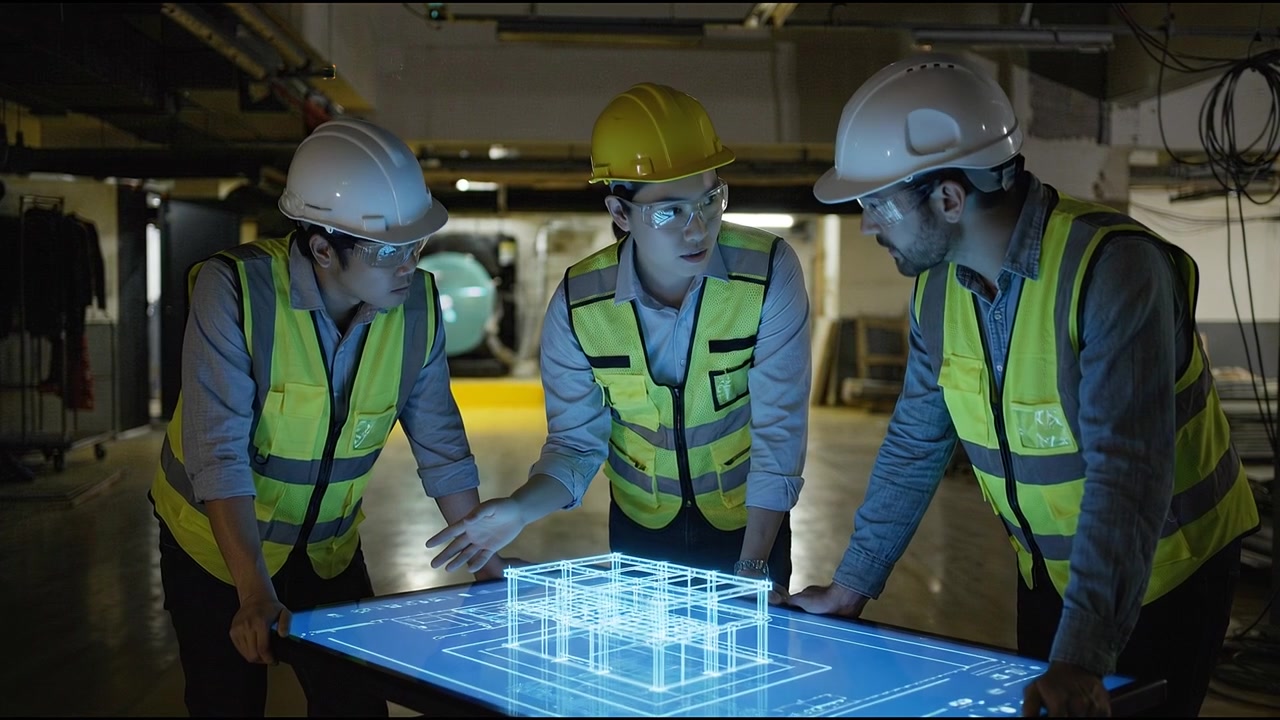 Young IT specialist working on computer in office with another coder in background focusing on screens