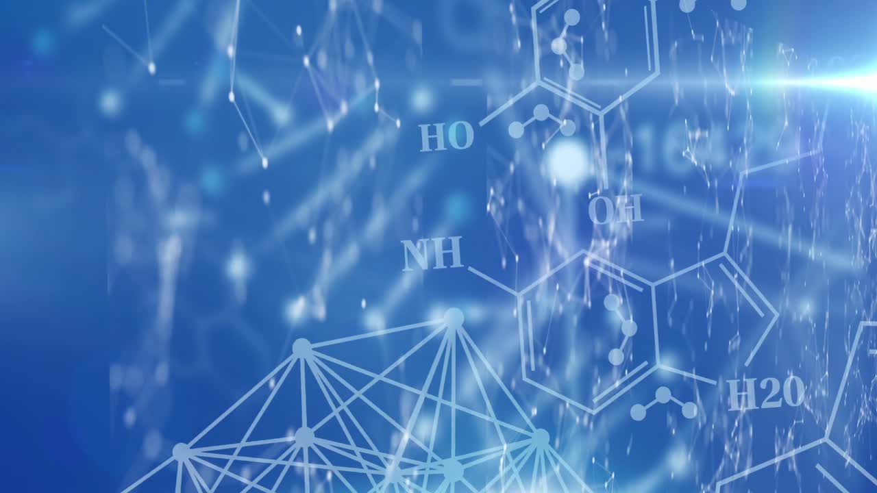 파란색 배경에서 과학 데이터 처리의 애니메이션