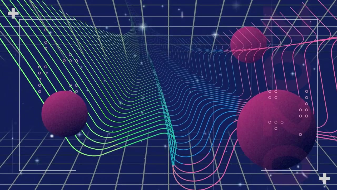 Animation of light spots over shapes on blue background
