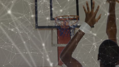basketball hoop and player shooting over network connections animation