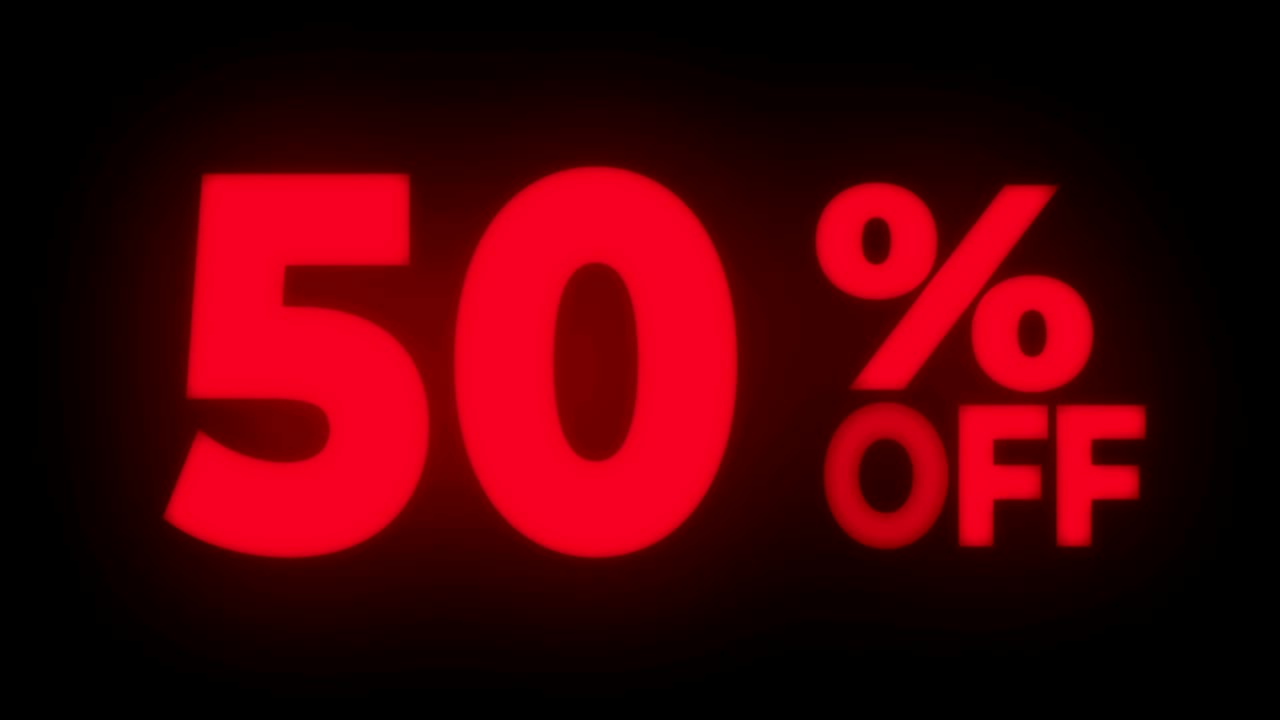 el 50% de descuento en el texto parpadeante muestra el bucle promocional.