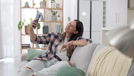 Selfie,-happy-and-woman-with-a-peace-sign