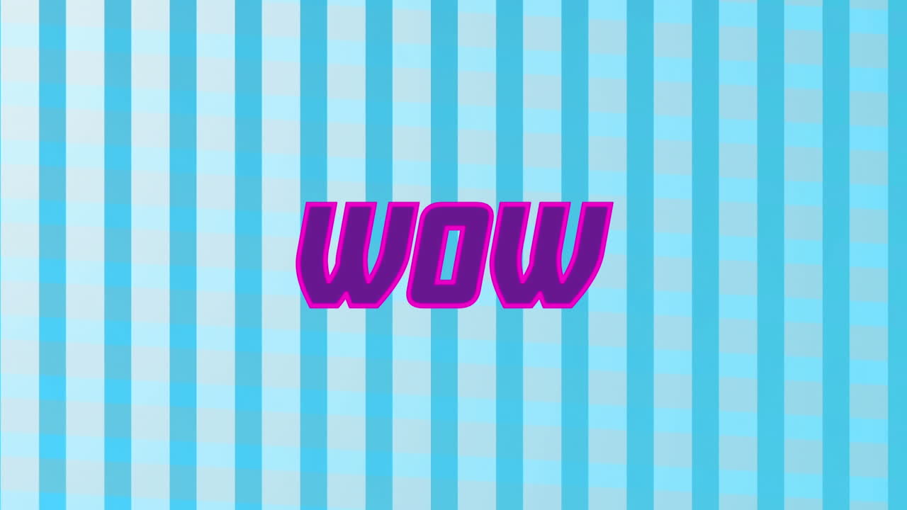 animación digital de texto púrpura wow contra contra rayas en fondo azul