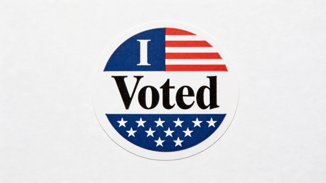 I Voted sticker remaining centered on off-white paper, showing red-white-blue motif for civic use