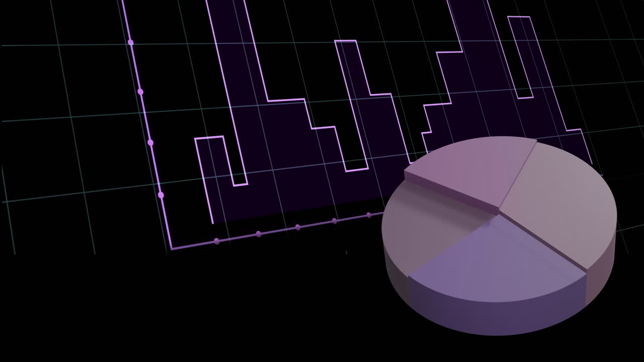 Animation of financial data processing over black background