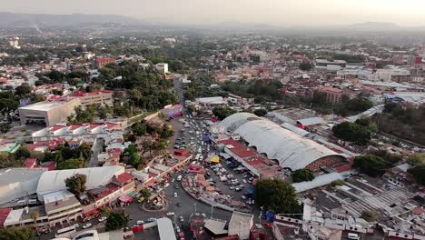 mercado adolfo lopez in cuernavaca with bustling market activity, aerial view