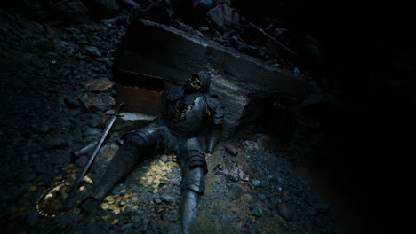knight found dead in cave with treasure scattered nearby at twilight