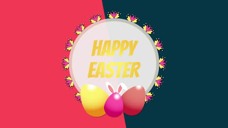 Animated-closeup-Happy-Easter-text-and-eggs-on-blue-and-red