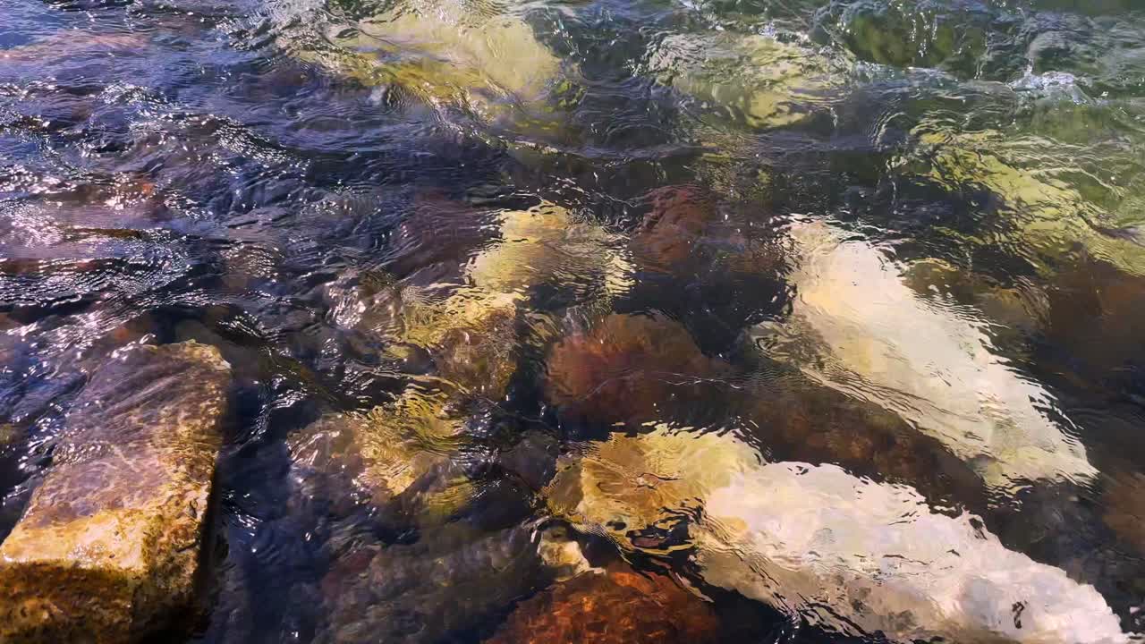 A Serene View Beneath the Water's Surface, Showcasing the Natural Harmony Between Stones and Flowing Water, Captured in Vibrant Colors and Textures