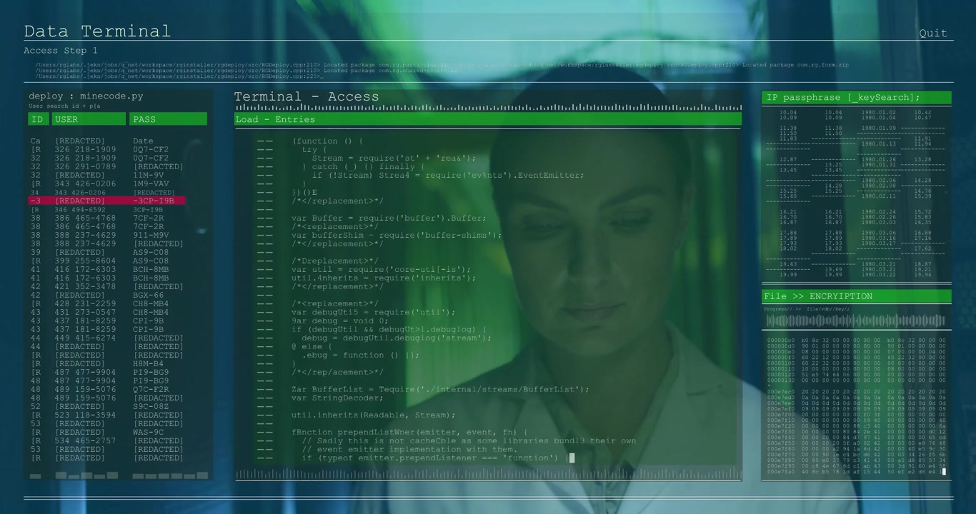 Female Scientist Analyzing Code on a Futuristic Digital Terminal