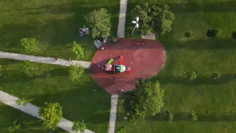 aerial view of the children playground in the park