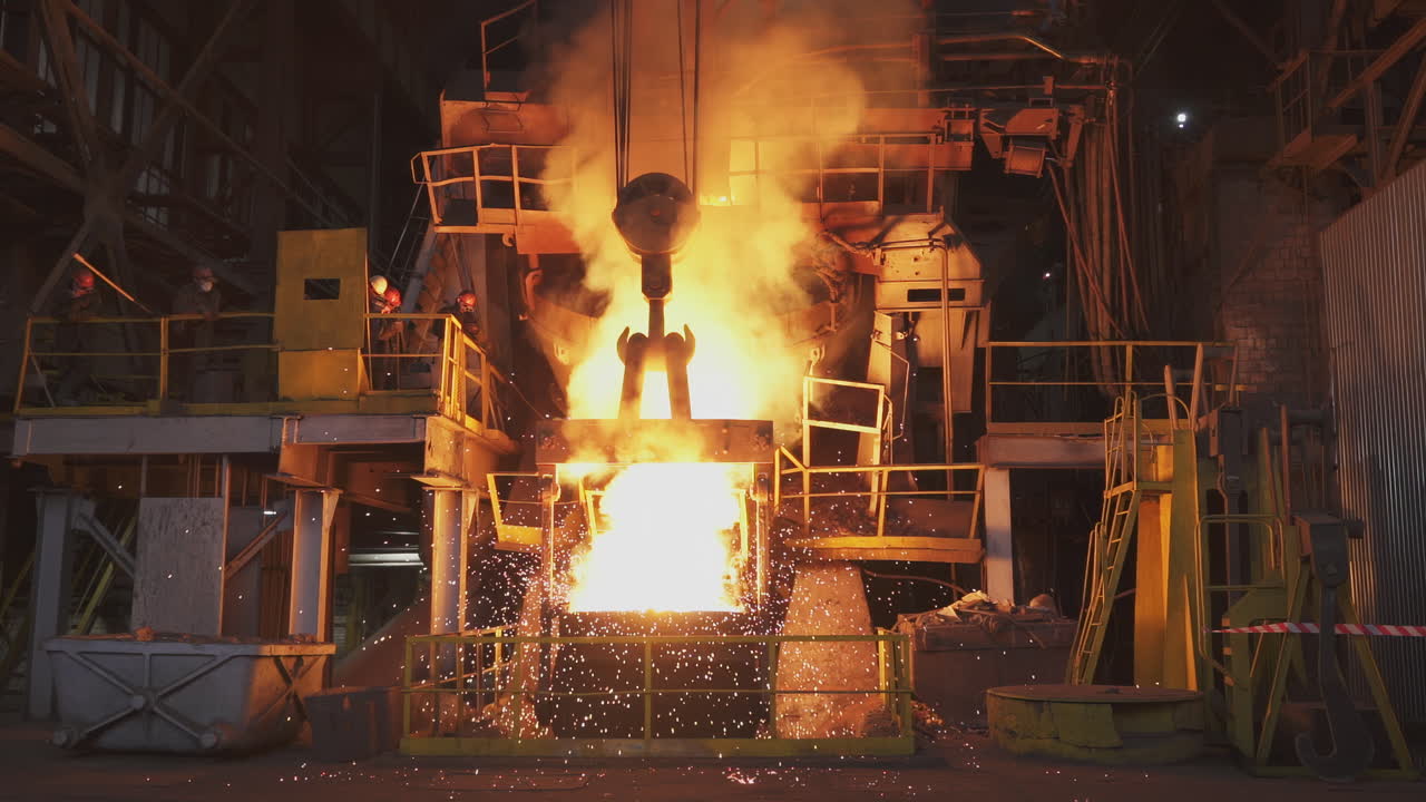 Metal Casting Process in a Foundry at Night