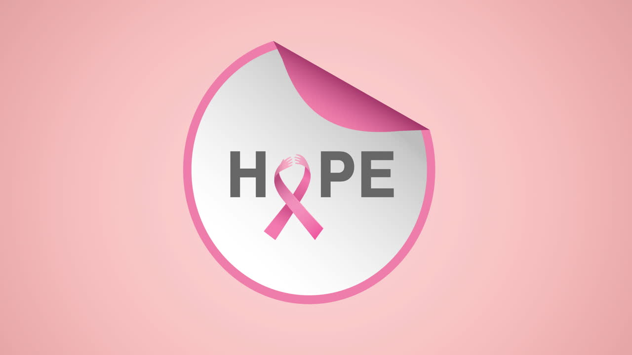 Animazione del logo del nastro rosa e del testo "Speranza" su sfondo rosa.