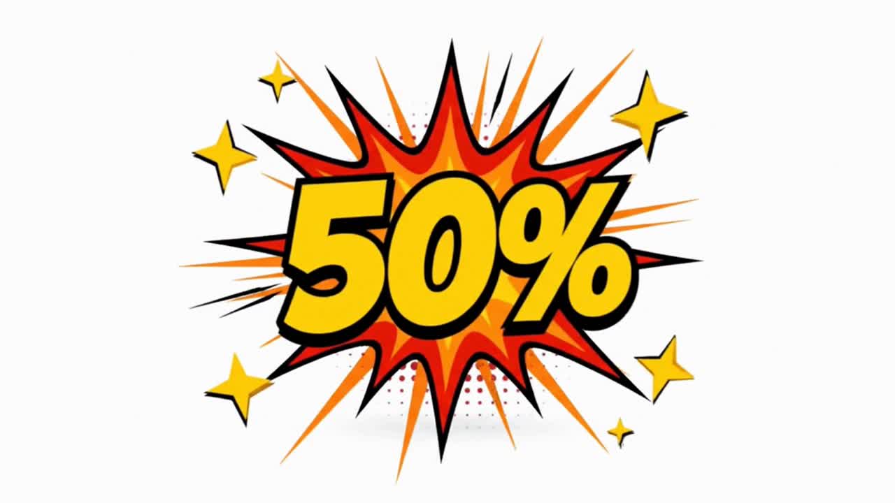 Comic Book Style 50 Percent Off Sale and Promotion Banner