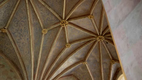 ornate ceiling of the historic hall in a gothic castle