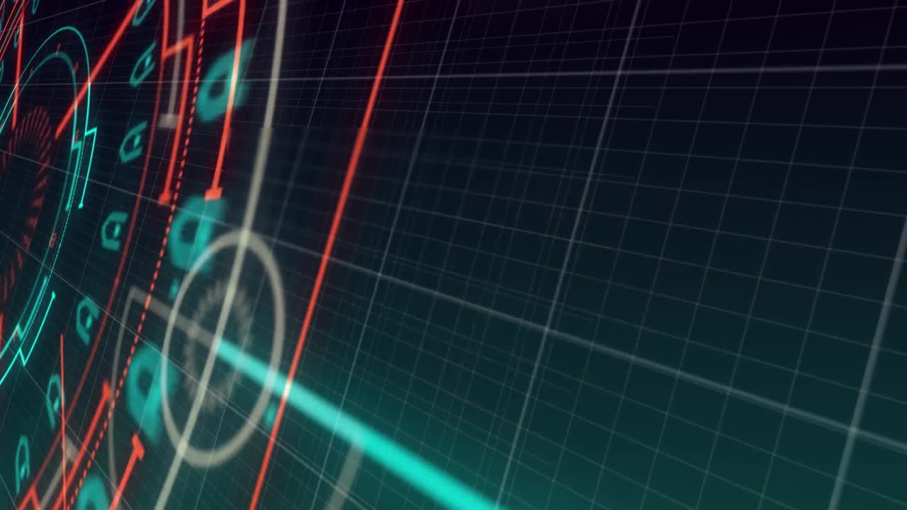 디지털 공간에서 회전하는 보안 시스템의 애니메이션