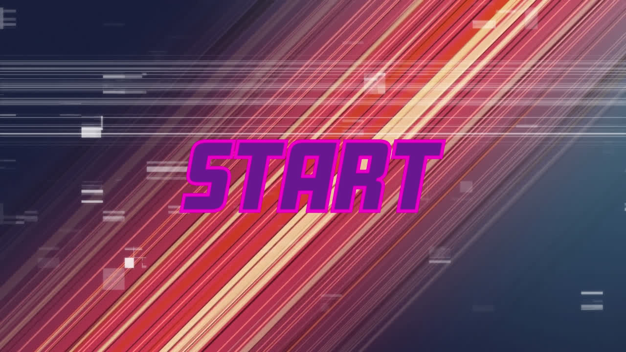 박이는 마커와 반이는 은 빛의 흔적 위에 시작 보라색 텍스트의 애니메이션