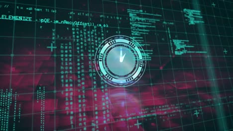 digital animation of digital clock ticking against data processing on pink background