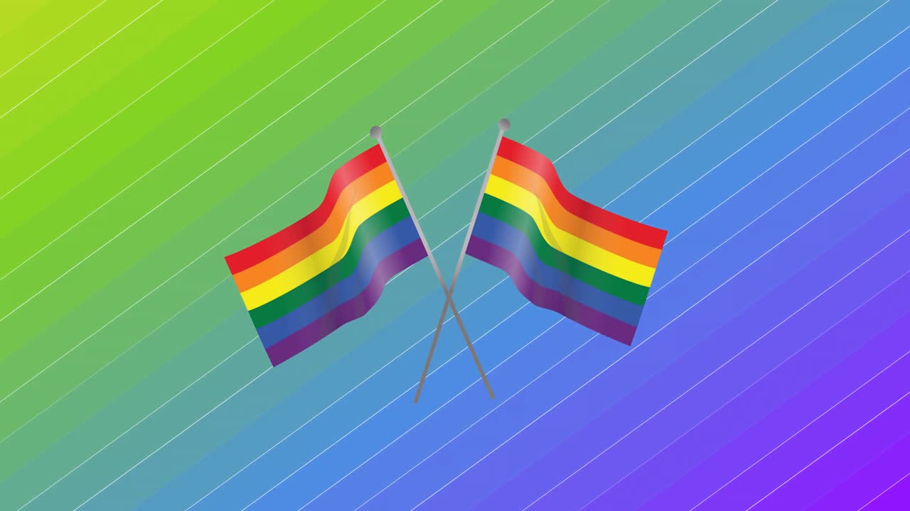 animación de banderas del arco iris sobre rayas del arco iris