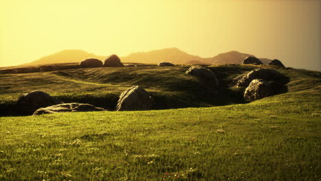 mountain valley during bright sunrise