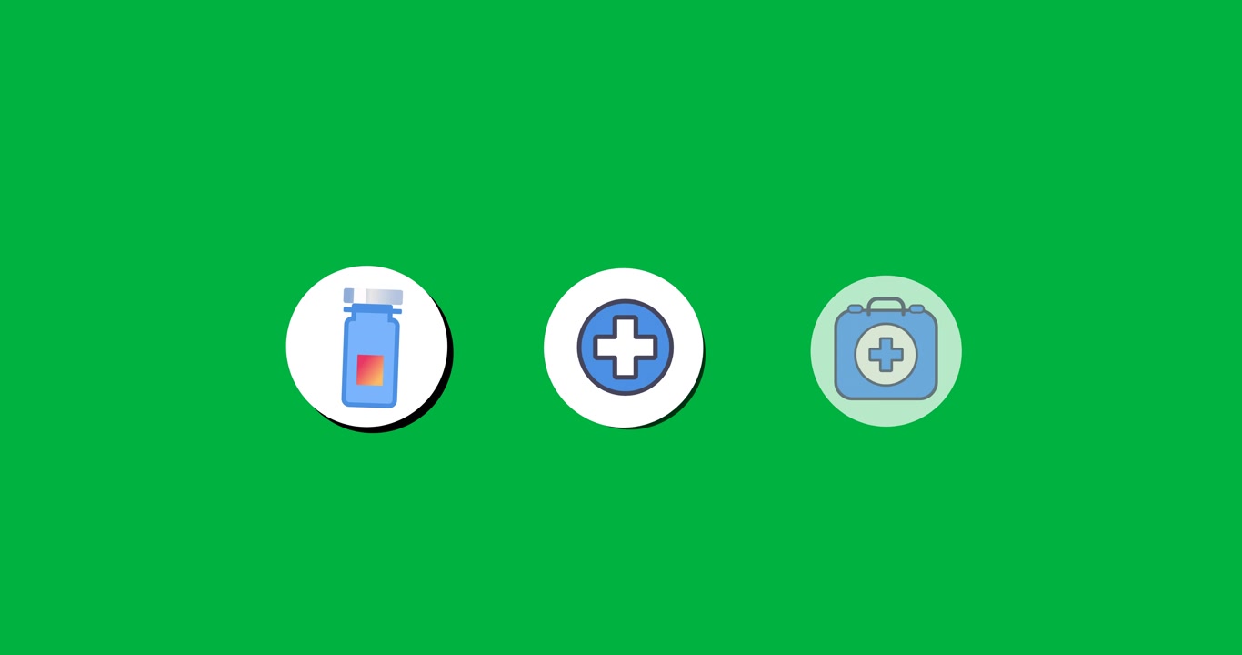 Digital animation of three medical icons against copy space on transparent background