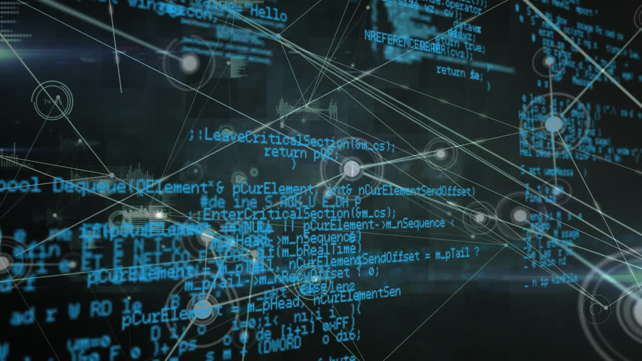 анимация обработки данных на экранах и сети соединений