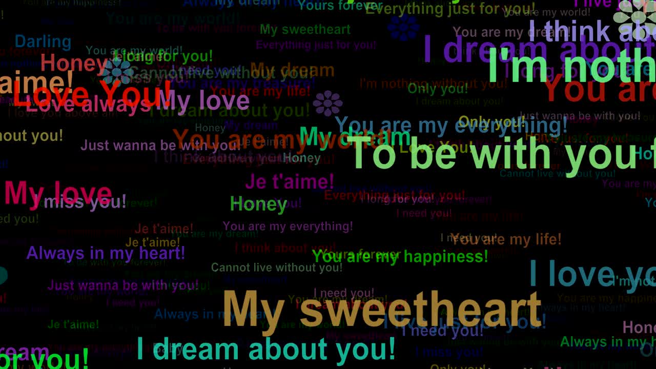 Love confession concept words moving UP, seamless loop