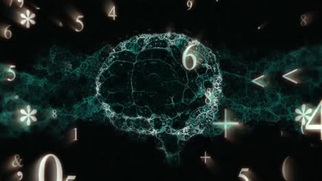 Animation-of-numbers-floating-over-shiny-human-brain-made-of-connections