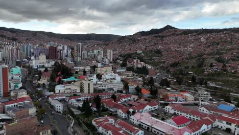 Drone-Aerial-view-of-La-Paz-capital-city-of-Bolivia-South-America